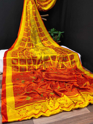 Ruhabs Printed Daily Wear Crepe Saree(Orange)