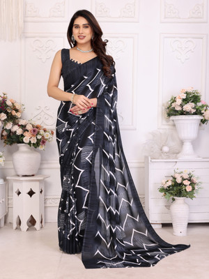 AAI LAXMI CREATION Digital Print, Printed Daily Wear Georgette Saree(Black)