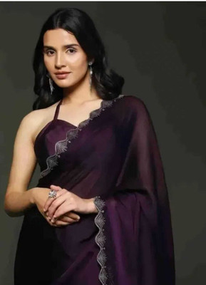 SkyFlock Embroidered, Embellished Bollywood Georgette Saree(Purple)