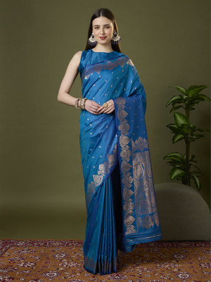SHREEKHODIYARST Woven Banarasi Jacquard, Pure Silk Saree(Blue)