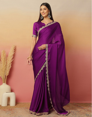 Satrani Embroidered, Embellished Bollywood Satin, Chiffon Saree(Magenta)