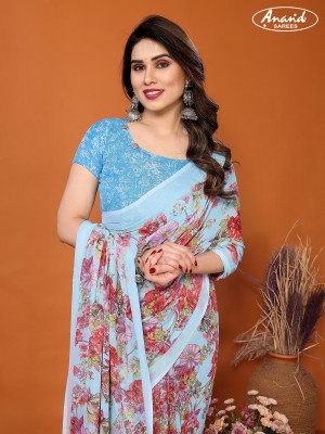 Anand Sarees Floral Print Daily Wear Georgette Saree(Light Blue)