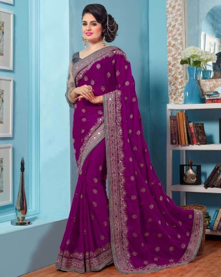 b bella creation Embroidered, Embellished Bollywood Art Silk Saree(Purple)