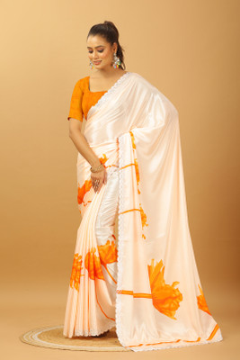 A V M PRINTS Self Design Bollywood Art Silk Saree(Orange)