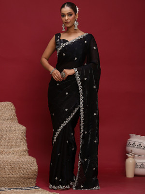 Sareemall Embellished Bollywood Satin Saree(Black)