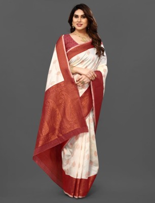 VAKHARIYAFAB Woven Banarasi Cotton Silk, Pure Silk Saree(White, Red)