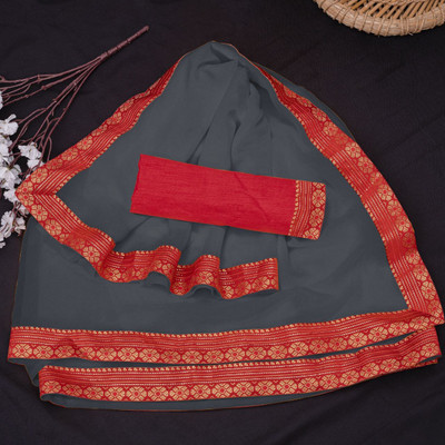 ABHIRATEX Solid/Plain Bollywood Georgette Saree(Grey)