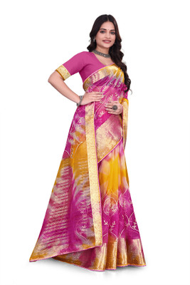 Aarunika SBT Solid/Plain Bollywood Organza Saree(Yellow)