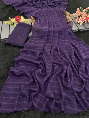 Sanskriti Synthetics Embellished Bollywood Chiffon Saree(Purple)