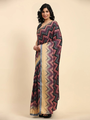Rachna Striped Bollywood Art Silk Saree(Grey)
