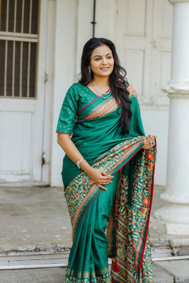 ZARISTACREATION Digital Print Bollywood Dupion Silk Saree(Green)