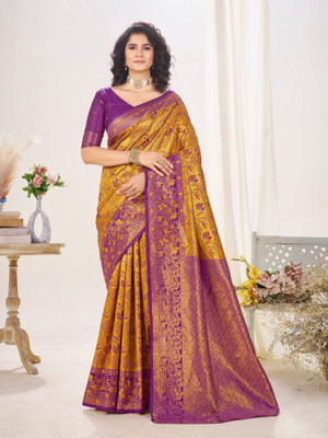 R.V.FASHION Printed Banarasi Art Silk Saree(Multicolor)