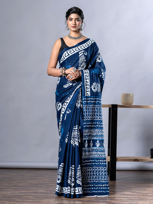 NaiNath Fab Printed Handloom Pure Cotton Saree(Blue)