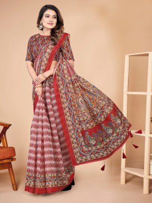 Saanvi Fashion Fab Printed Bollywood Cotton Blend Saree(Red)