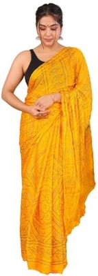 TMT HUB Geometric Print Bandhani Cotton Silk Saree(Yellow)