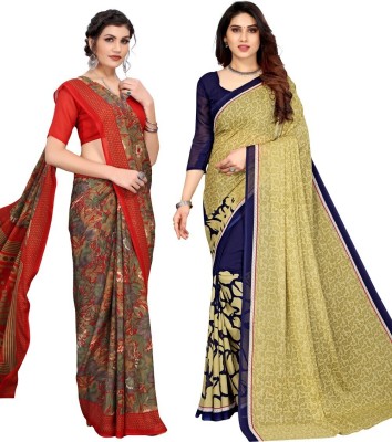 YASHIKA Printed Daily Wear Georgette Saree(Pack of 2, Dark Blue)