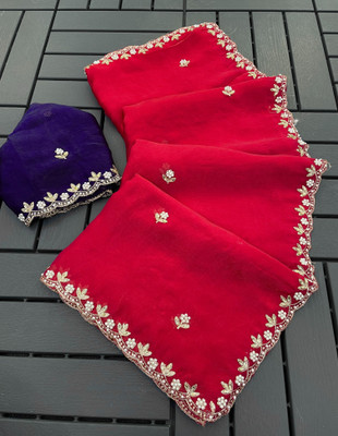 Zari and Ziba Embroidered Bollywood Chiffon Saree(Multicolor)