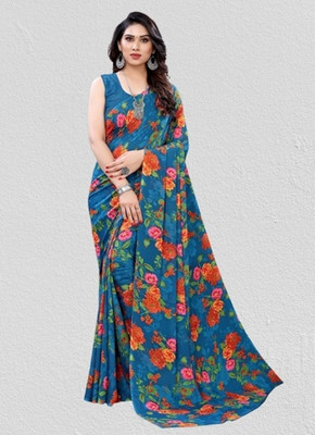 STYLEVEDA Printed Bollywood Georgette Saree(Blue)