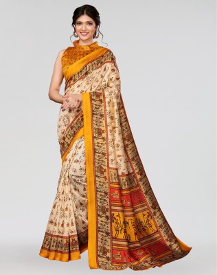 ANIRAV Printed Bollywood Art Silk Saree(Yellow)