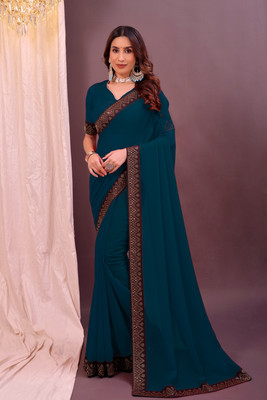 Yugaveeraa Embroidered Bollywood Georgette Saree(Blue)
