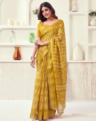 SIRIL Woven, Embellished, Self Design Kanjivaram Silk Blend, Jacquard Saree(Yellow, White, Brown)