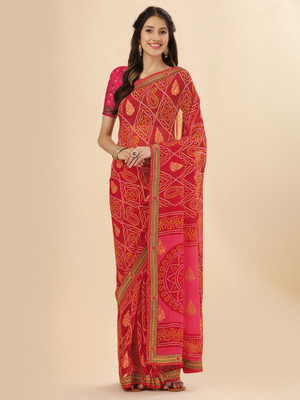 Divastri Printed Bandhani Georgette Saree(Red)