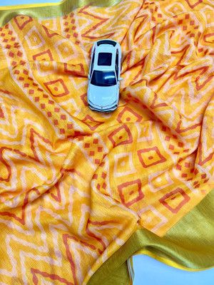 ZARISTACREATION Printed Bollywood Dupion Silk Saree(Yellow)