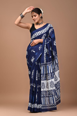Om Traders Printed Saree with Attached Blouse Cotton Silk Saree(Multicolor)