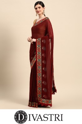 Divastri Embellished, Floral Print, Embroidered, Polka Print Bollywood Chiffon Saree(Maroon)