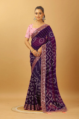 MAHARAJ SAREES Digital Print Bandhani Georgette Saree(Purple)