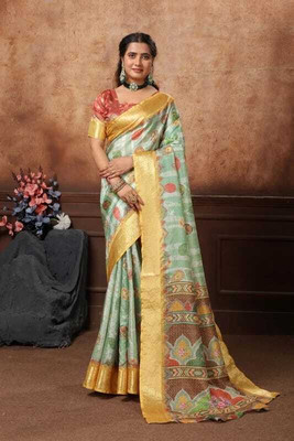 Sukalpa Color Block Bollywood Jacquard, Silk Blend Saree(Green)