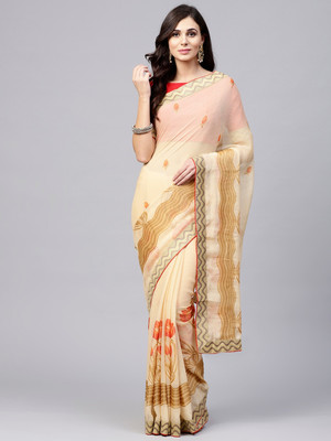 Sareemall Printed Daily Wear Georgette Saree(Beige)