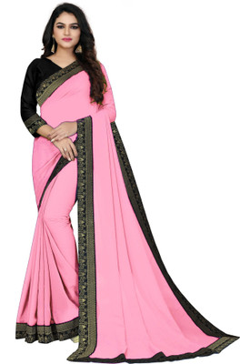 Georgette Saree Solid/Plain, Self Design, Dyed Bollywood Chiffon, Georgette Saree(Pink)
