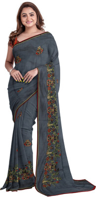 DHRUV CREATION Embroidered Chanderi Chanderi Saree(Grey)