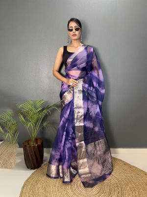HERE N NOW Dyed Banarasi Organza Saree(Purple)