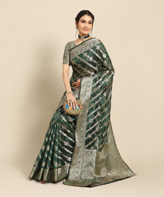 SHRIMAY Embellished, Solid/Plain, Polka Print Bollywood Net, Organza Saree(Dark Green)