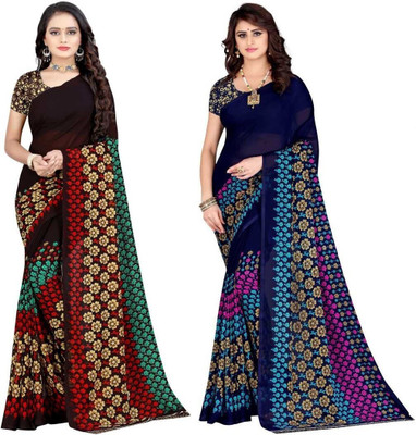 Leelavati Printed Daily Wear Georgette Saree(Pack of 2, Multicolor)