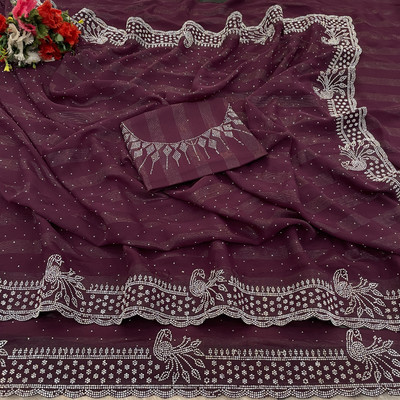 Mikhushop Embellished Bollywood Georgette Saree(Purple)