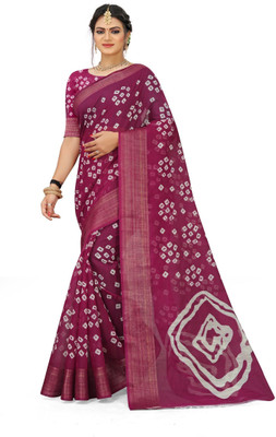 Grubstaker Printed Daily Wear Cotton Blend Saree(Purple)