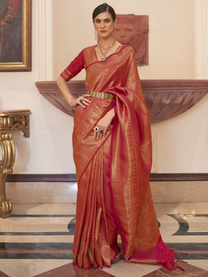 Sareemall Woven Banarasi Silk Blend Saree(Red)