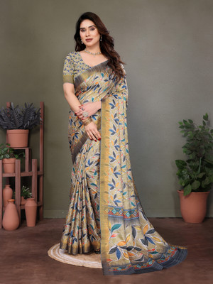 Soor Panchi Self Design Handloom Cotton Linen Saree(Gold)