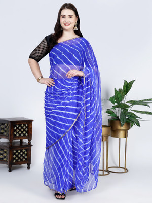 delhi75 Printed Saree with Attached Blouse Georgette Saree(Blue)