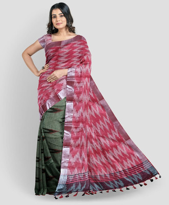 Manikant Handloom Printed Bhagalpuri Cotton Blend Saree(Multicolor)