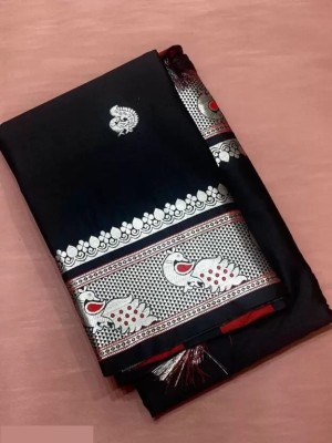 riddhi shivaay feb Woven Paithani Cotton Silk Saree(Black)