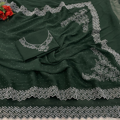 Jennyfab Embellished, Geometric Print Bollywood Organza Saree(Light Blue)