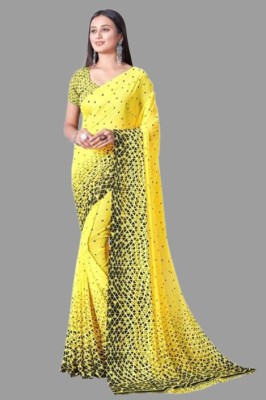 mahalaxmi fab Embroidered Leheria Georgette Saree(Yellow)