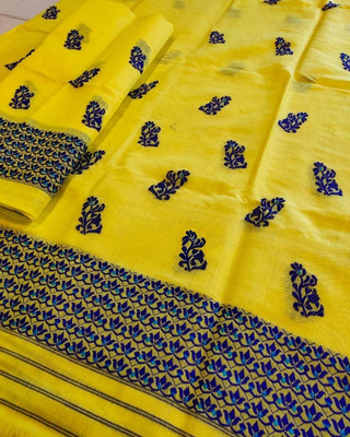 LOOMENTERPRISE Self Design, Woven Mekhela Chador Cotton Silk Saree(Yellow)