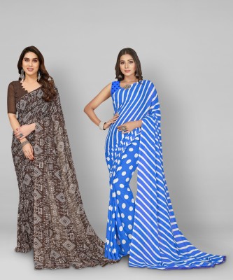 kashvi sarees Floral Print, Polka Print, Ombre, Printed Bollywood Georgette Saree(Pack of 2, Light Blue, Brown)