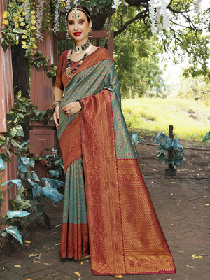 ANOUK Woven Kanjivaram Art Silk Saree(Blue)