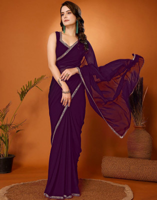 Samah Solid/Plain Daily Wear Lace, Georgette Saree(Purple)